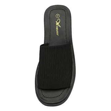 Athlefit Women's Slip On Platform Sandals Comfortable Open Toe Flatform Chunky Black Sandals Size 6.5