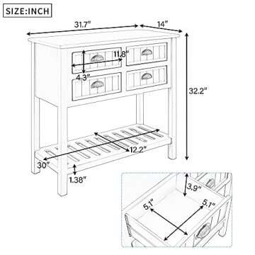 Merax LUMISOL Console Table with 4 Drawers, Slim Small Entryway Sofa Table with Bottom Shelf, Easy Assembly (Navy-Lengthen)