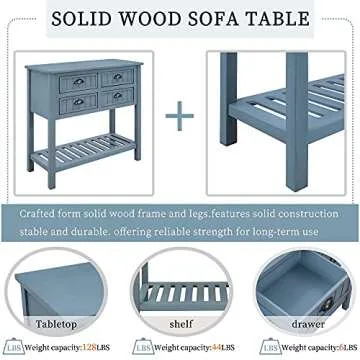 Merax LUMISOL Console Table with 4 Drawers, Slim Small Entryway Sofa Table with Bottom Shelf, Easy Assembly (Navy-Lengthen)