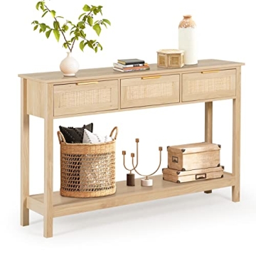 LAZZO Rattan Console Table Stylish Entryway Storage
