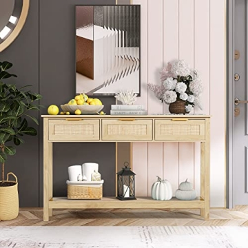 LAZZO Rattan Console Table Stylish Entryway Storage