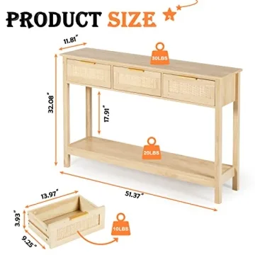 LAZZO Rattan Console Table Stylish Entryway Storage