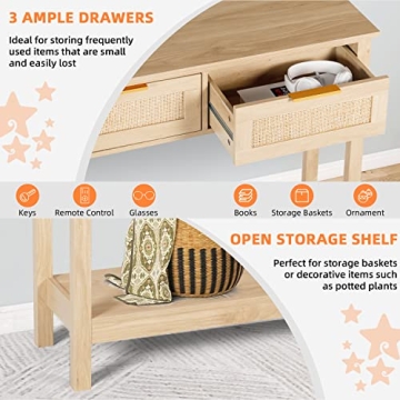 LAZZO Rattan Console Table Stylish Entryway Storage