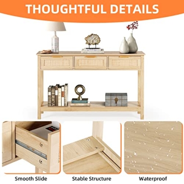 LAZZO Rattan Console Table Stylish Entryway Storage