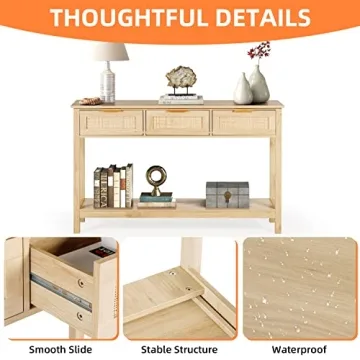 LAZZO Rattan Console Table Stylish Entryway Storage