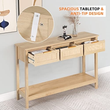 LAZZO Rattan Console Table Stylish Entryway Storage