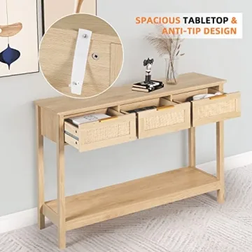 LAZZO Rattan Console Table Stylish Entryway Storage