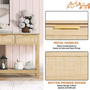 LAZZO Rattan Console Table Stylish Entryway Storage