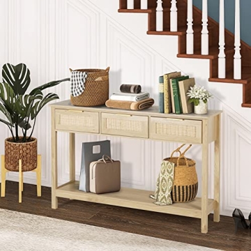 LAZZO Rattan Console Table Stylish Entryway Storage