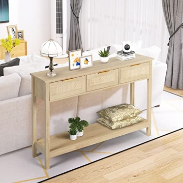 LAZZO Rattan Console Table Stylish Entryway Storage