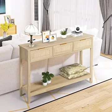 LAZZO Rattan Console Table Stylish Entryway Storage