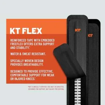 KT Tape, KT Flex Reinforced Adhesive Strips for Knees – 8 Pack, 10 in. Precut Strips in Black – Effective Support for Weak or Injured Knees, Easy 2-Strip Application, Breathable, and Comfortable for Up to 3 Days
