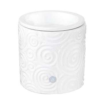 White Swirl Ceramic Candle Warmer Electric with Safety Timer | Automatic Plug in Fragrance Warmer fo...