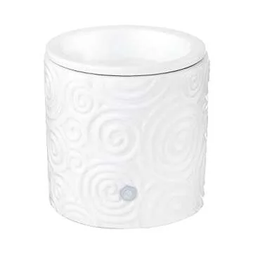 White Swirl Ceramic Candle Warmer Electric with Safety Timer | Automatic Plug in Fragrance Warmer fo...
