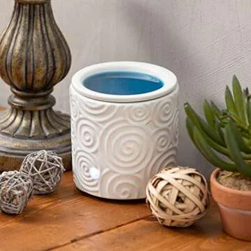 White Swirl Ceramic Candle Warmer Electric with Safety Timer | Automatic Plug in Fragrance Warmer for Scented Wax Melts, Cubes, Tarts | Air Freshener Set for Home Décor, Office, and Gifts