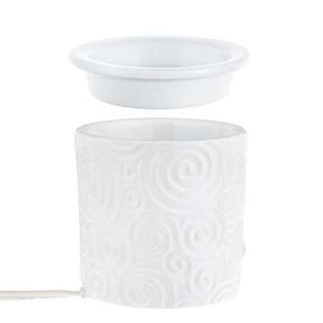 White Swirl Ceramic Candle Warmer Electric with Safety Timer | Automatic Plug in Fragrance Warmer for Scented Wax Melts, Cubes, Tarts | Air Freshener Set for Home Décor, Office, and Gifts