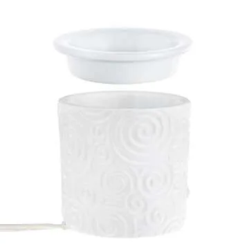White Swirl Ceramic Candle Warmer Electric with Safety Timer | Automatic Plug in Fragrance Warmer for Scented Wax Melts, Cubes, Tarts | Air Freshener Set for Home Décor, Office, and Gifts