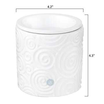 White Swirl Ceramic Candle Warmer Electric with Safety Timer | Automatic Plug in Fragrance Warmer for Scented Wax Melts, Cubes, Tarts | Air Freshener Set for Home Décor, Office, and Gifts