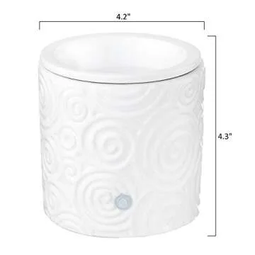 White Swirl Ceramic Candle Warmer Electric with Safety Timer | Automatic Plug in Fragrance Warmer for Scented Wax Melts, Cubes, Tarts | Air Freshener Set for Home Décor, Office, and Gifts