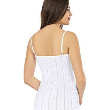 VAVONNE Camisole for Women, All Cotton, Airy Soft Comfy Tank Tops Cami Undershirt (White/Pointelle, ...