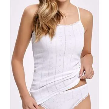 VAVONNE Camisole for Women, All Cotton, Airy Soft Comfy Tank Tops Cami Undershirt (White/Pointelle, Small)