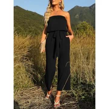 ZESICA Strapless Wide Leg Jumpsuit for Women