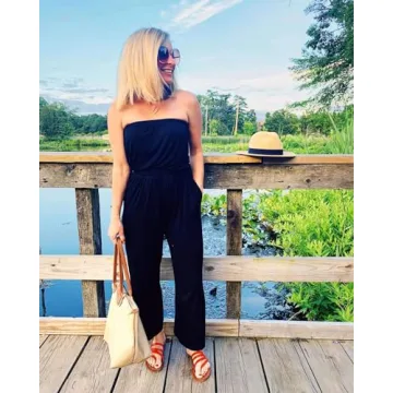 ZESICA Strapless Wide Leg Jumpsuit for Women