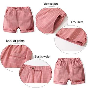 Kimocat Boy Gentleman Outfit Short Sleeve T-Shirt with Fake Vest Pants and Bowtie,Boys Casual 2Pcs Suits (2-3T, Pink)