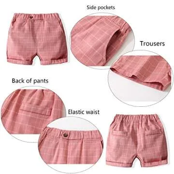 Kimocat Boy Gentleman Outfit Short Sleeve T-Shirt with Fake Vest Pants and Bowtie,Boys Casual 2Pcs Suits (2-3T, Pink)