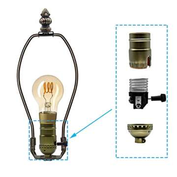 Lamp Light Kit, Antique Brass Repair or Rewiring Table Lamp Kit, 3 Way Socket and 8 Foot Matching Cord Set with Essential Hardware for Vintage Lamps or Other DIY Lighting Fixtures