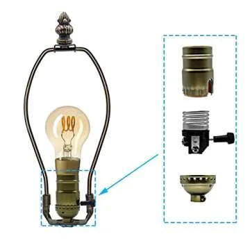 Lamp Light Kit, Antique Brass Repair or Rewiring Table Lamp Kit, 3 Way Socket and 8 Foot Matching Cord Set with Essential Hardware for Vintage Lamps or Other DIY Lighting Fixtures