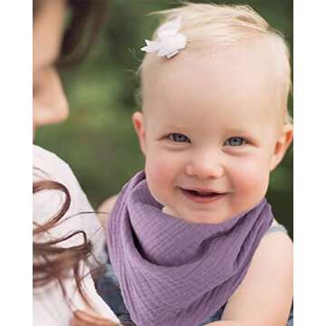 Muslin Baby Bandana Bibs, Super Soft & Absorbent Drool Bibs, Multi-Use Scarf Bibs for Baby Girl, Size Adjustable for Unisex Newborns/Infants/Toddlers, 8 Pack (Solid Color)