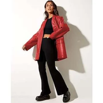 ABYOVRT Women Leather Jacket Oversized Faux Leather Blazer Button Down Lapel Coat with Pockets Vintage Streetwear (Red,Medium)