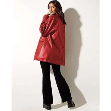 ABYOVRT Women Leather Jacket Oversized Faux Leather Blazer Button Down Lapel Coat with Pockets Vintage Streetwear (Red,Medium)