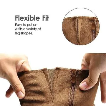 DREAM PAIRS Women's Knee-High Boots, Comfortable Chunky Block Heel Pointed Toe Pull On Side Zipper Suede Slouch Riding Boots,Size 9,Camel,SDKB2308W