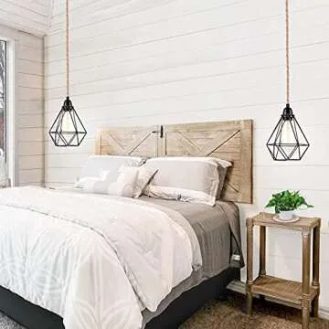 FRIDEKO HOME Farmhouse 15ft Pendant Lights - Hanging Lights with Plug in Cord Hemp Rope Pendant Lights Rustic Hanging Lamps That Plug into Wall Outlet for Kitchen Island Bedroom DIY Decor - 2 Pack