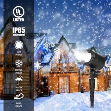 Christmas Snowflake Projector Lights Outdoor, Led Rotating Snowfall Show Lights Waterproof Landscape Decorative Christmas Light Lighting for Xmas Holiday Party Garden Patio Indoor Home Decoration Show