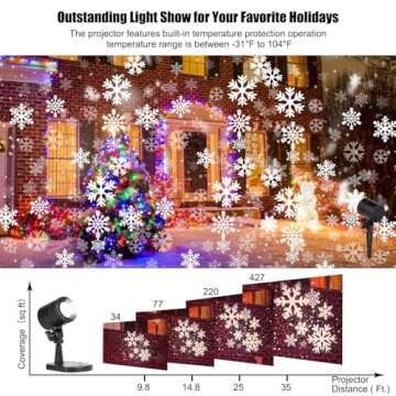 Christmas Snowflake Projector Lights Outdoor, Led Rotating Snowfall Show Lights Waterproof Landscape Decorative Christmas Light Lighting for Xmas Holiday Party Garden Patio Indoor Home Decoration Show