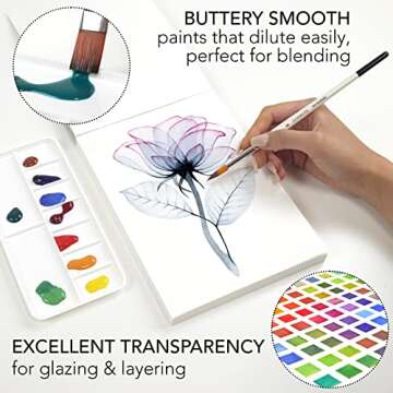 CHROMATEK Watercolor Paint Set - 62 Piece Kit - Video Tutorial Course - For Adults, Beginner & Professional Artists - 26 Tubes (12ml), Sketch Pad, 8 Painting Brushes, Aquapen, Palette, Masking Tape