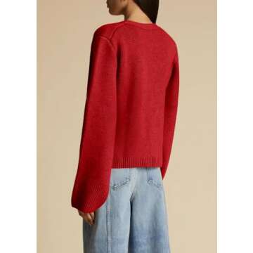 Saodimallsu Womens Button Down Cardigan Sweaters Cropped Deep V Neck Open Front Long Sleeve Fall Knit Sweater Coats Red