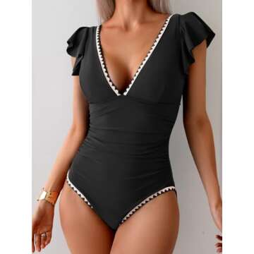 Aidonger Women's Stylish Ruffle Swimwear with Tummy Control