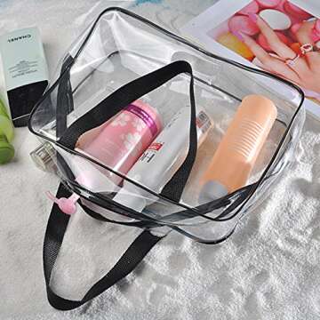BCP 3 Piece Clear PVC Waterproof Travel Toiletry Organizer Storage Bag Set With Zipper Closure Gym Tote Bag Cosmetic Bag Set
