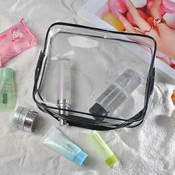 BCP 3 Piece Clear PVC Waterproof Travel Toiletry Organizer Storage Bag Set With Zipper Closure Gym Tote Bag Cosmetic Bag Set