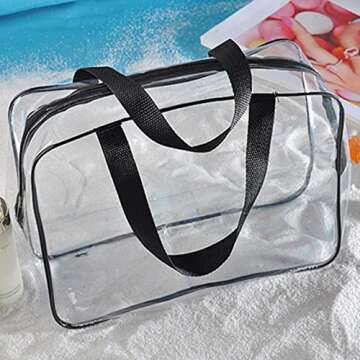 BCP 3 Piece Clear PVC Waterproof Travel Toiletry Organizer Storage Bag Set With Zipper Closure Gym Tote Bag Cosmetic Bag Set