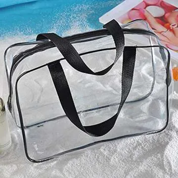 BCP 3 Piece Clear PVC Waterproof Travel Toiletry Organizer Storage Bag Set With Zipper Closure Gym Tote Bag Cosmetic Bag Set