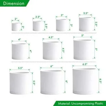 D'vine Dev 10 Pack Plastic Plant Pots for Plants, 6.5/6/5.5/5/4.5/4/3.5/3/2.5/2 Inch Indoor Planters Cylindrical Succulent Pot with Drainage Hole and Saucer, White, 74-S-A