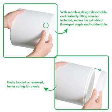 D'vine Dev 10 Pack Plastic Plant Pots for Plants, 6.5/6/5.5/5/4.5/4/3.5/3/2.5/2 Inch Indoor Planters Cylindrical Succulent Pot with Drainage Hole and Saucer, White, 74-S-A