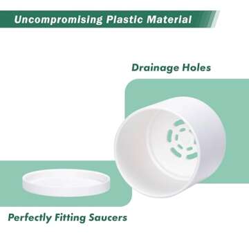 D'vine Dev 10 Pack Plastic Plant Pots for Plants, 6.5/6/5.5/5/4.5/4/3.5/3/2.5/2 Inch Indoor Planters Cylindrical Succulent Pot with Drainage Hole and Saucer, White, 74-S-A