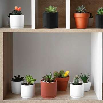 D'vine Dev 10 Pack Plastic Plant Pots for Plants, 6.5/6/5.5/5/4.5/4/3.5/3/2.5/2 Inch Indoor Planters Cylindrical Succulent Pot with Drainage Hole and Saucer, White, 74-S-A