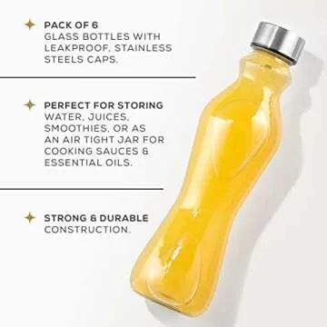 JoyJolt Spring Glass Water Bottles Set of 6-18 oz Reusable Elegance